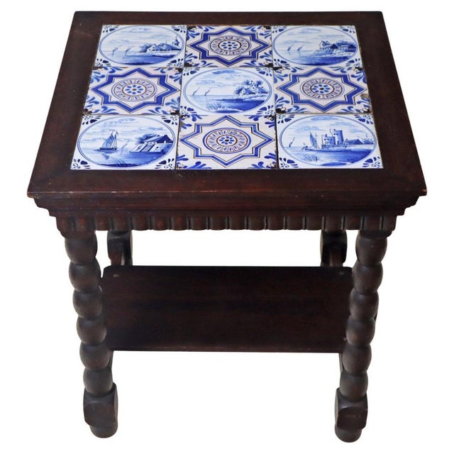 Art Deco Delft Oak Table with 18th-Century Tiles, 1930s For Sale - Image 13 of 13