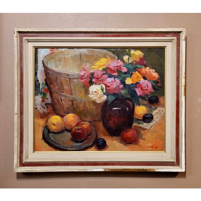 Sunny Apinchapong-Yang - Still life of Roses & Apples -Oil painting California Impressionist - Oil painting on Canvas -...