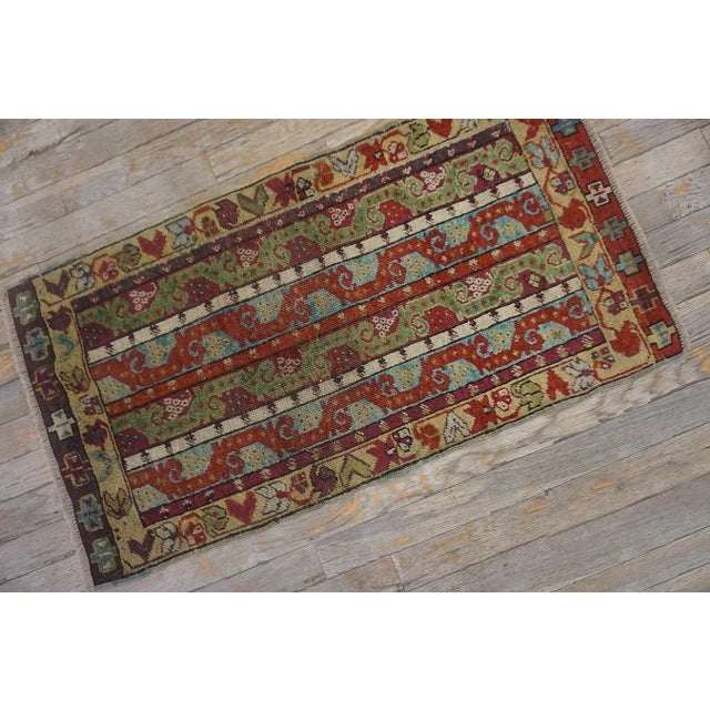 1880s Multicolor Abstract Geometric Antique Turkish Sivas Yastik Carpet 1'8" X 3'1" Handknotted Wool Rug For Sale - Image 11 of 15