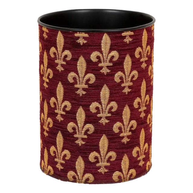 Fleur De Lys - Burgundy Tapestry Waste Bin For Sale
