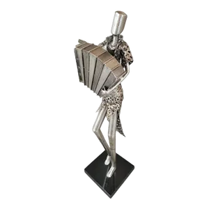 Vintage Metal Art Organ Player Statue on Black Base Figurative Sculpture