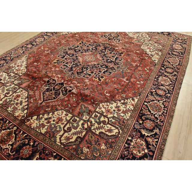 Farmhouse Heriz Rug 9’10” X 12’4” Red Wool Traditional Hand-Knotted Oriental Carpet For Sale - Image 3 of 15