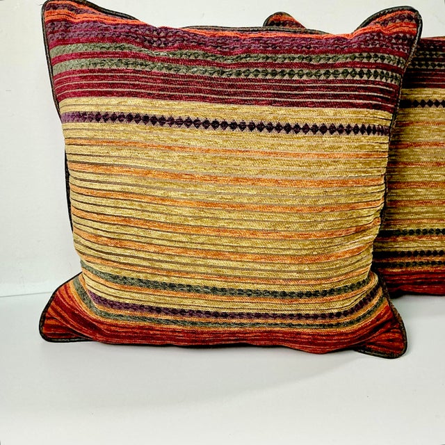 Textile 1980s Vintage Boho Chic Southwestern Ralph Lauren Jewel Tone Cut Striped Chenille Decorative Pillows - A Pair For Sale - Image 7 of 13