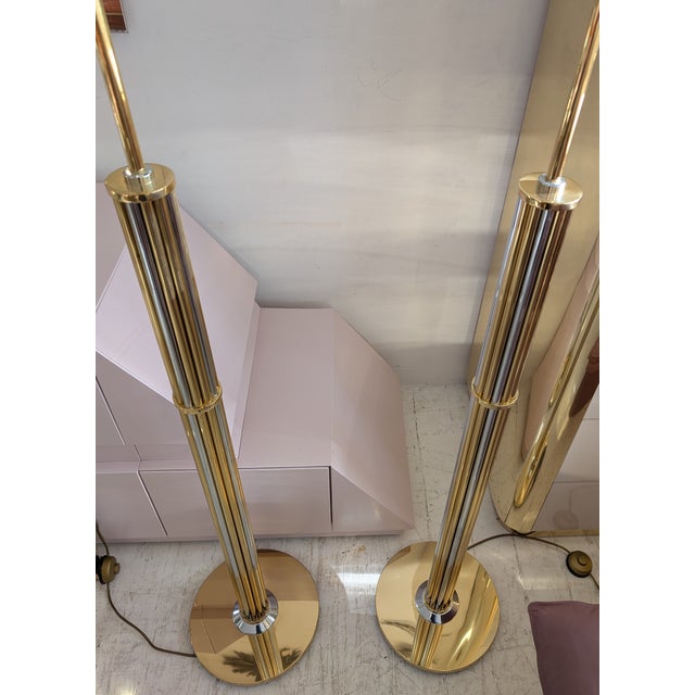 Vintage Gilt and Chrome Floor Lamps from Baulmann, Germany, 1980s, Set of 2 For Sale - Image 10 of 18
