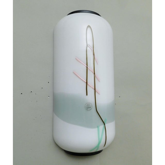 Italian wall lights with frosted white Murano glass shade decorated with pink, green and brown filaments / Made in Italy...