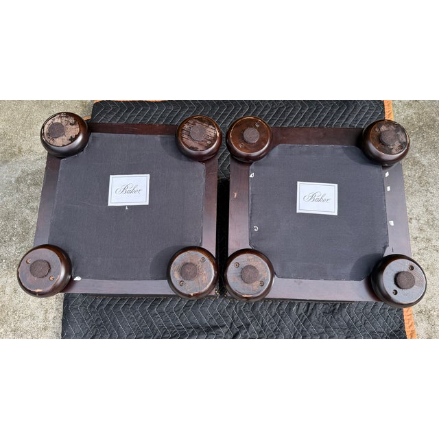 Vintage Baker Leather Hourglass Footstools With Nailhead Trim, Pair For Sale - Image 13 of 13