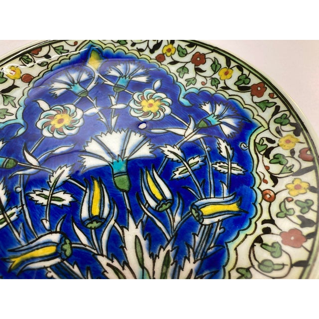 Moorish Floral Design Polychrome Hand Painted Ceramic Decorative Plate For Sale - Image 11 of 12