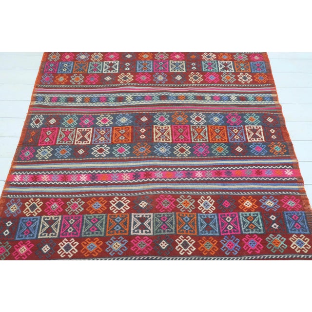 Hot Pink Vintage Turkish Balya Kilim Embroidery Rug For Sale - Image 8 of 13