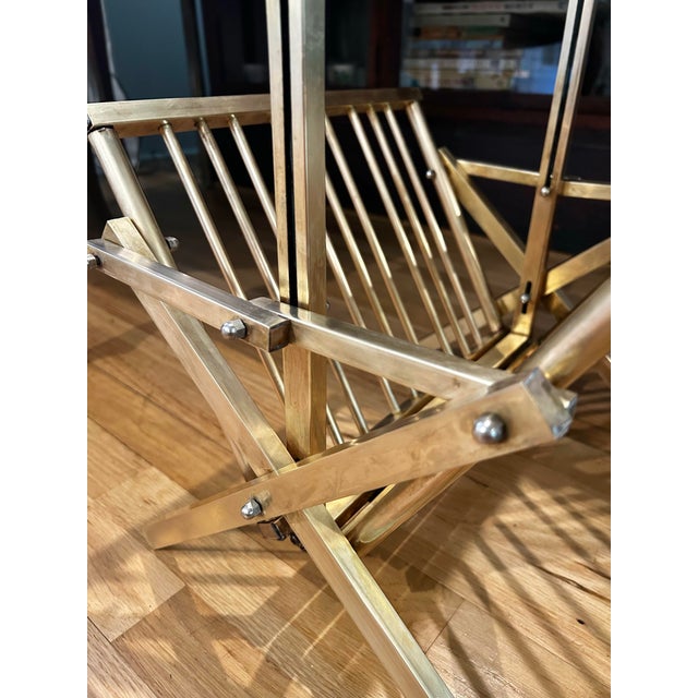 Mid Century Folding Solid Brass Hollywood Regency Magazine Rack For Sale In New Orleans - Image 6 of 10
