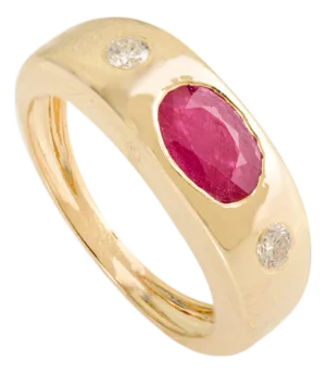 Vintage Style 14k Gold Ruby and Diamond Signet Ring by Vr Jewels