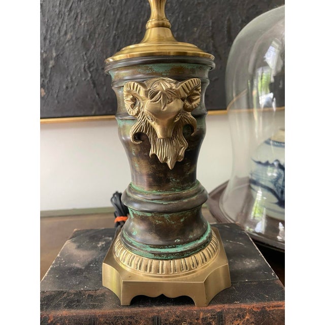 French Vintage Wildwood Brass Rams Head Lamp For Sale - Image 3 of 10