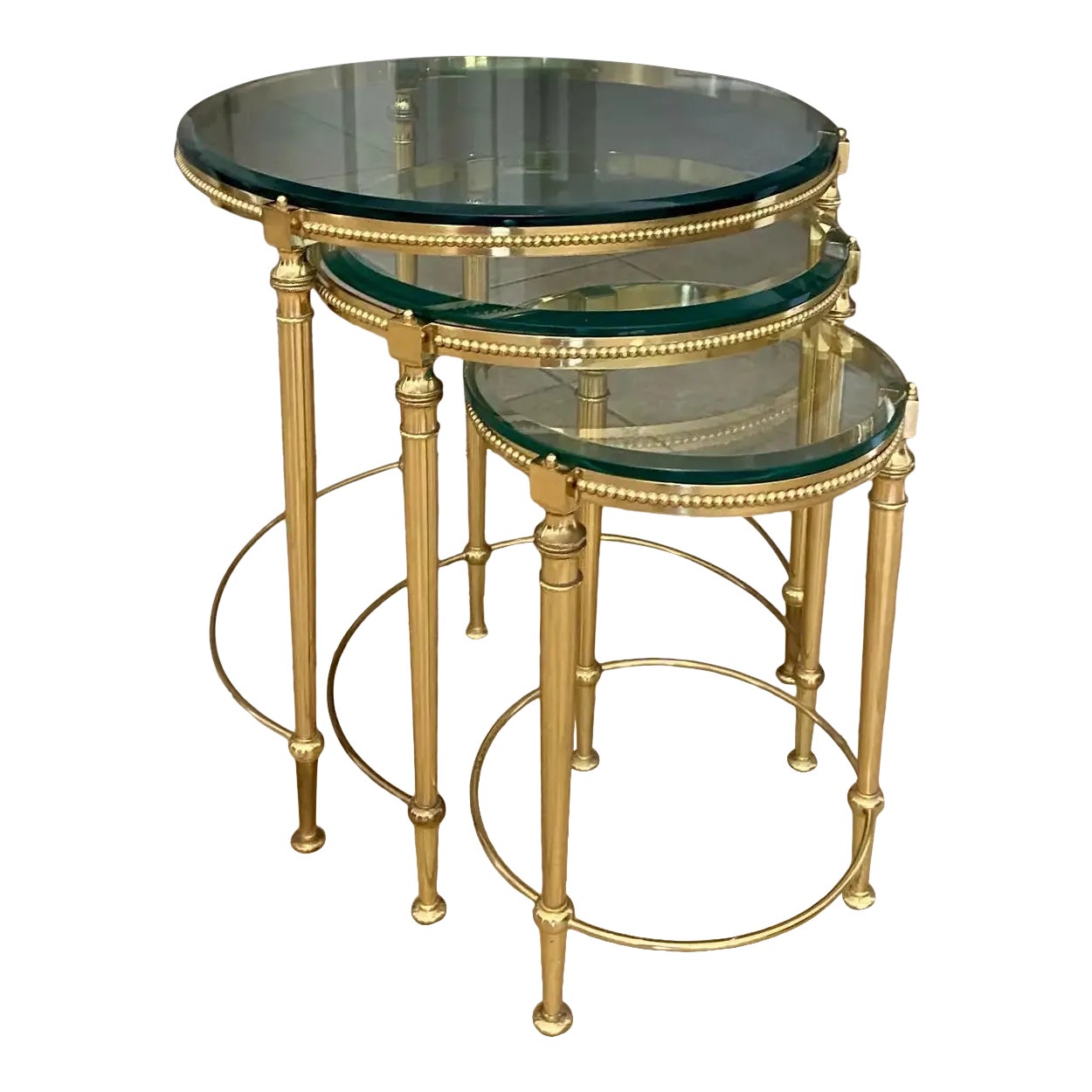 French Round Brass Nesting Tables Set of 3 Chairish