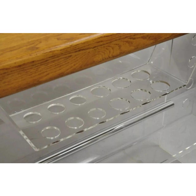 Vintage Mid Century Modern Lucite and Oak Wood Butcher Block Liquor Bar Table For Sale In Philadelphia - Image 6 of 12