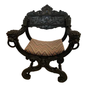 Antique Carved Wood Ebonized Throne Style Desk Chair