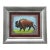 Bison Buffalo Western Landscape Americana Folk Art Pop Art Burnt Umber Green Blue Original Oil Painting Cleo Plowden For Sale