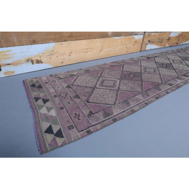 Turkish 1960s Purple Lavender Natural Turkish Hand-Knotted Runner Rug For Sale - Image 3 of 9