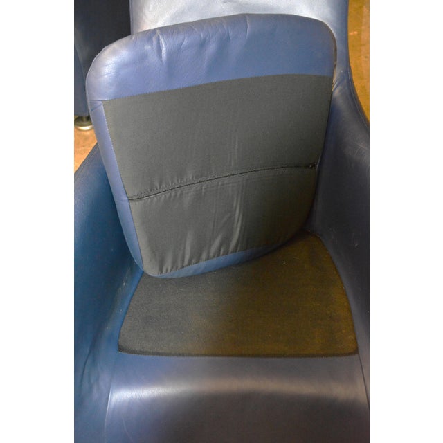 Vintage Pair Gerard Van Den Berg Montis Blue Leather Loge Easy / Lounge Chairs & Footstools For Sale - Image 17 of 18