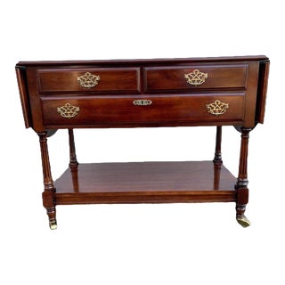 Mid 20th Century Statton Furniture Dark Cherry Console Table on Casters For Sale