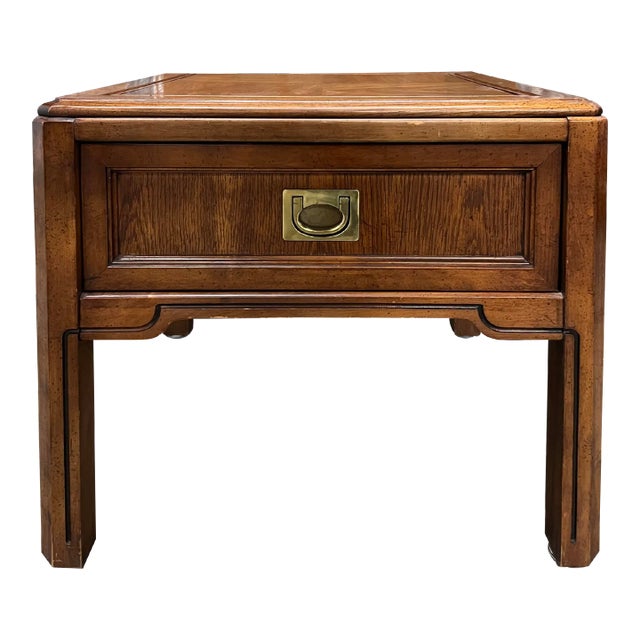 Vintage Campaign Single Drawer Side Table by Drexel For Sale