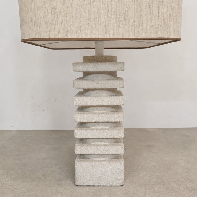 Stone Large French Brutalist Limestone Lamp, 1970 For Sale - Image 7 of 10