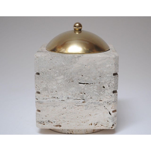 Vintage Italian Travertine and Brass Decorative Cube Box by Passeri for Ark Line For Sale - Image 4 of 12