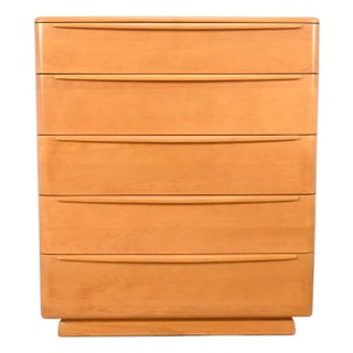 Heywood-Wakefield Mid-Century Modern Sculpted Birch 5-Drawer Highboy Dresser | Newly Refinished For Sale