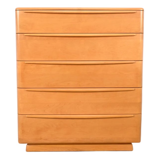 Heywood-Wakefield Mid-Century Modern Sculpted Birch 5-Drawer Highboy Dresser | Newly Refinished For Sale