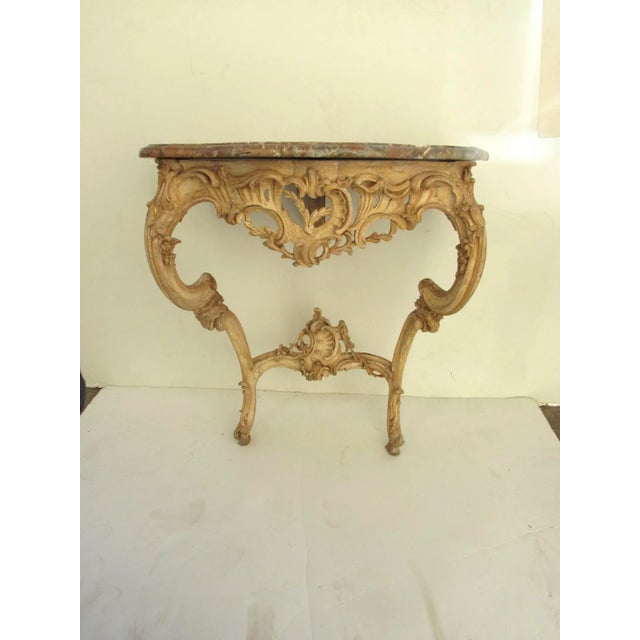 Louis XV Gesso Console Table with Shaped Thick Marble Top For Sale - Image 10 of 11