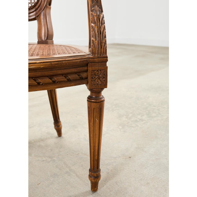 French Louis XVI Style Carved Walnut Cane Fauteuil Armchair For Sale - Image 16 of 18