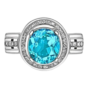 Vintage Retro Style 8 Carat Oval Cut Blue Zircon with Diamond Halo in Platinum &, Size 8.25