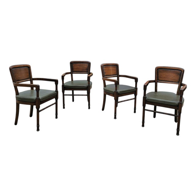 RAC Dining Chairs with Green Leather Cushions from Royal English, Set of 4 For Sale