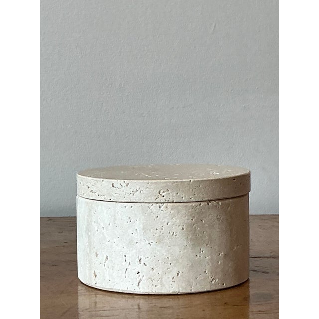 Cream Vintage Boho Raw Travertine Lidded Box For Sale - Image 8 of 8