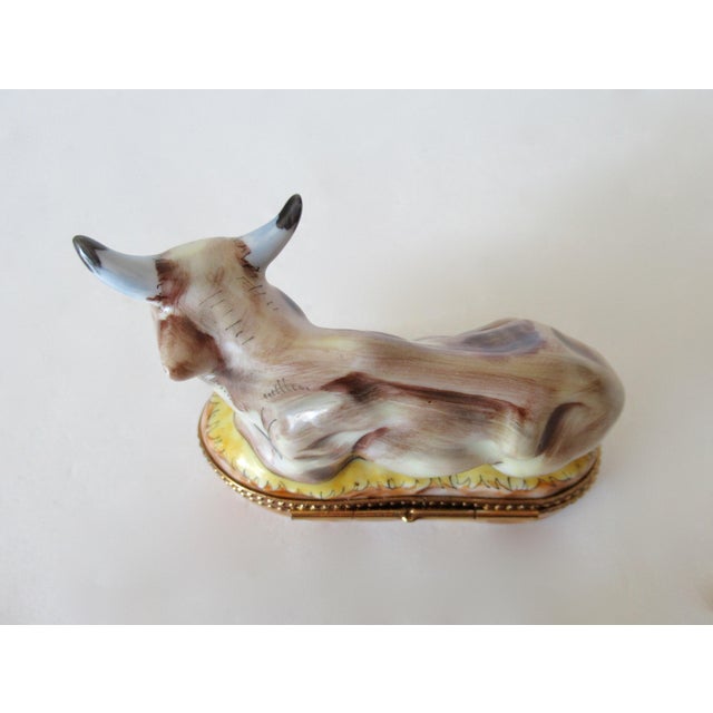 Limoges, France Rochard Hand-Painted Enamel "Longhorn Cow," Trinket Box For Sale - Image 12 of 15