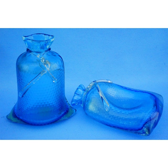 Vintage Bag-Shaped Vases in Sea Blue Murano Glass from Cenedese Glassworks, Italy, 1970s, Set of 2 For Sale - Image 3 of 18