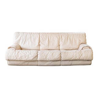 1980s Roche Bobois Creme Leather Sofa For Sale