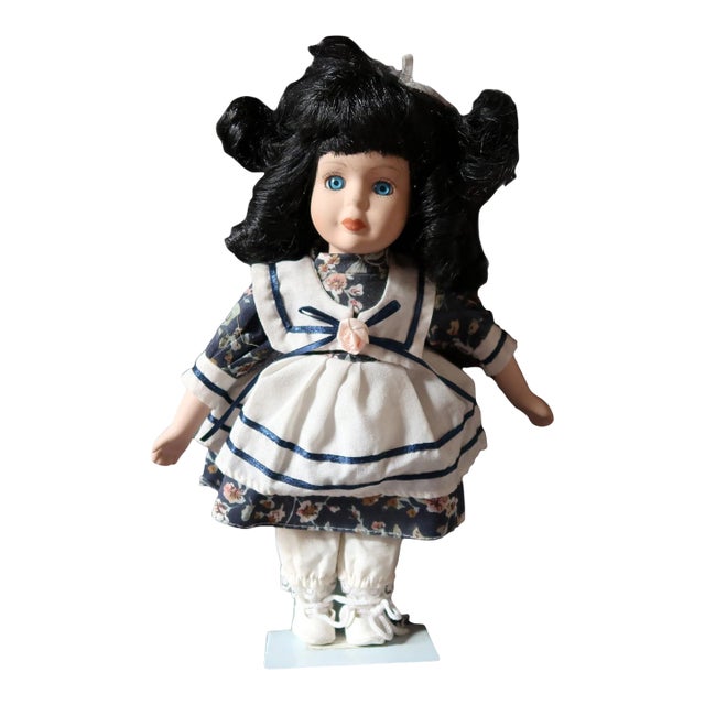Elegant Vintage Porcelain Doll, Blue and White Beauty From the 20th Century For Sale