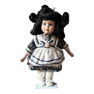 Elegant Vintage Porcelain Doll, Blue and White Beauty From the 20th Century