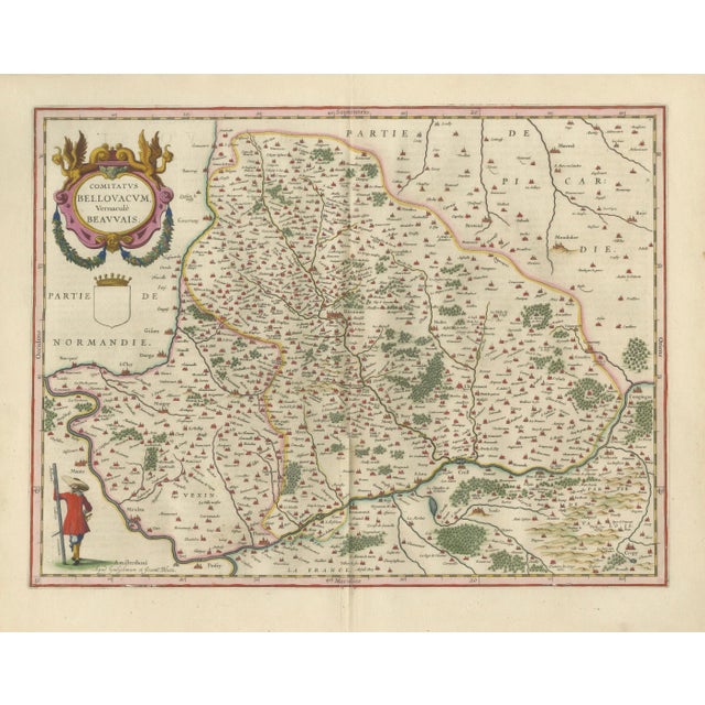 Paper Willem Janszoon Blaeu, Map of Beauvais, Picardy, France, 1642 For Sale - Image 7 of 11
