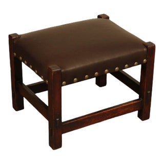 Gustav Stickley Mission Oak and Leather Foot Stool For Sale