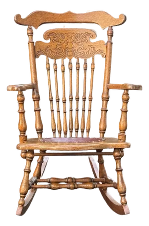 Late 19th Century Pressed Back Oak Tooled Leather Rocking Chair
