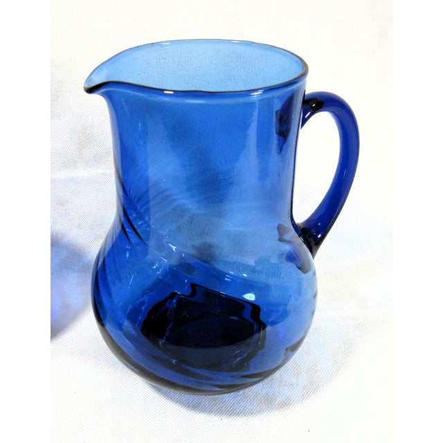 Mid 20th Century Mid Century Modern Cobalt Blue 1 Pitcher + 2 Wine Glasses For Sale - Image 10 of 13