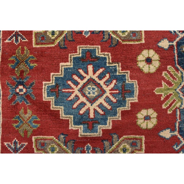 Kazak Rug 9′ X 11’11” Red Wool Tribal Hand-Knotted Oriental Carpet For Sale - Image 11 of 15