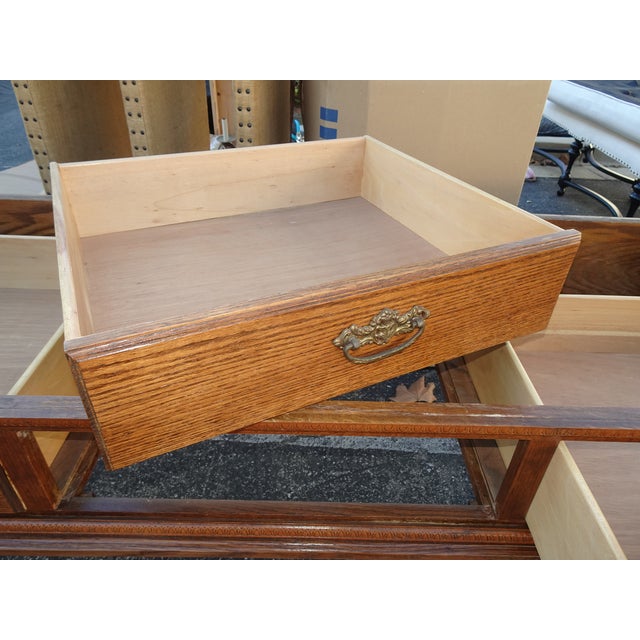 Large Vintage French Country Mercantile Store Display Case Floor Cabinet W Mirror Doors For Sale - Image 10 of 16