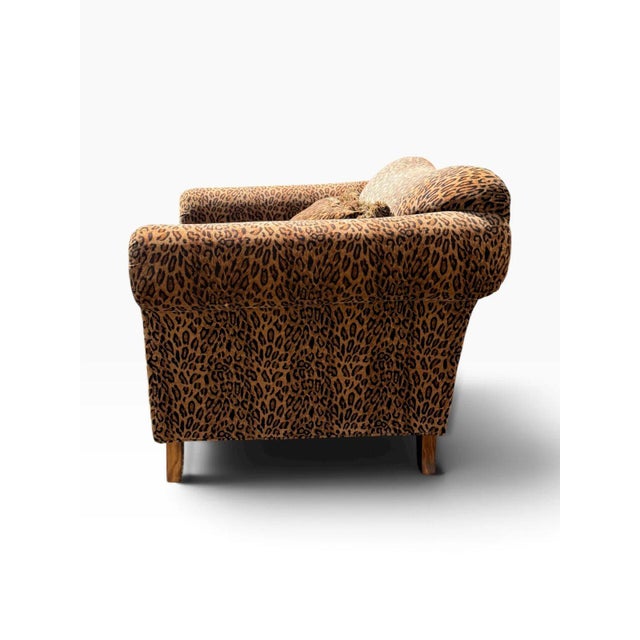 Oversized Leopard Print Club Lounge Chair | Rolled Arms & Camelback Crest | Includes Bolster Pillow For Sale - Image 10 of 16