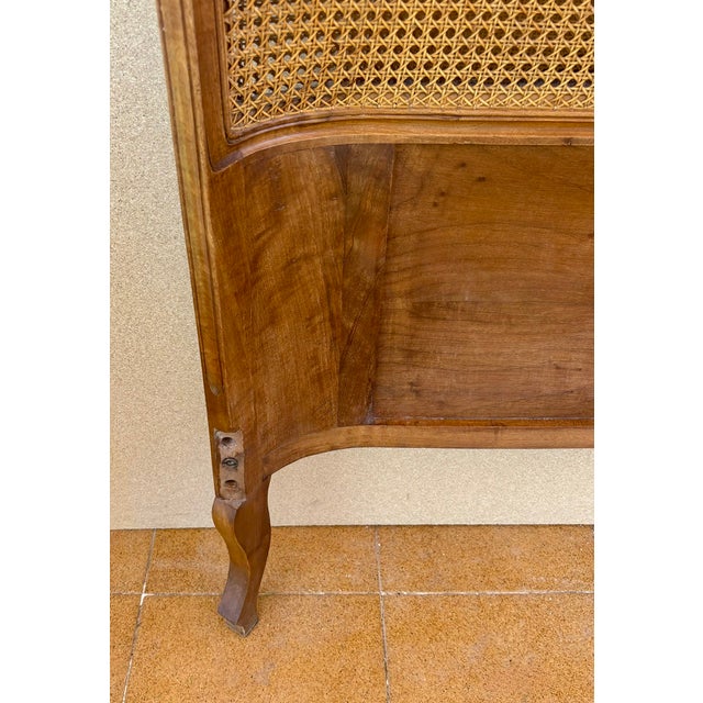 French Louis XV Style Walnut Headboard with Cane Panel and Carved Details, 1940 For Sale - Image 9 of 10
