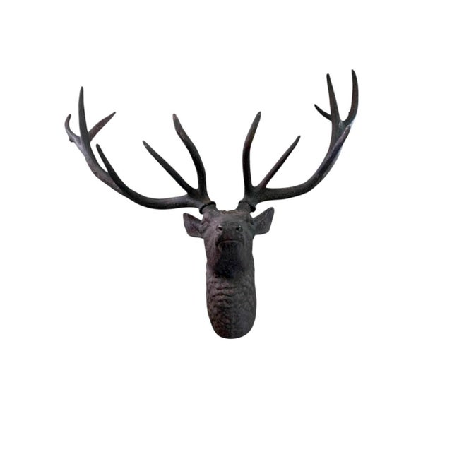 Stag Head Large Wall Mount Sculpture Vintage Restoration Hardware Rustic Decor For Sale - Image 4 of 7