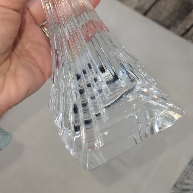 Transparent Vintage 1980s Mikasa Attributed Crystal City Lights Art Deco Candle Holder Pair For Sale - Image 8 of 18