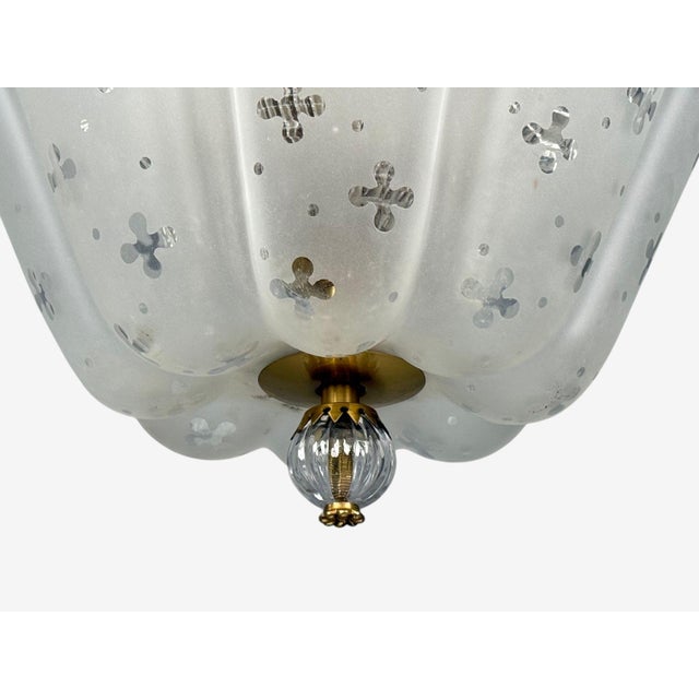 Transparent Nils Landberg, Rare Chandelier, Etched Glass, Brass, Sweden, 1940s For Sale - Image 8 of 13
