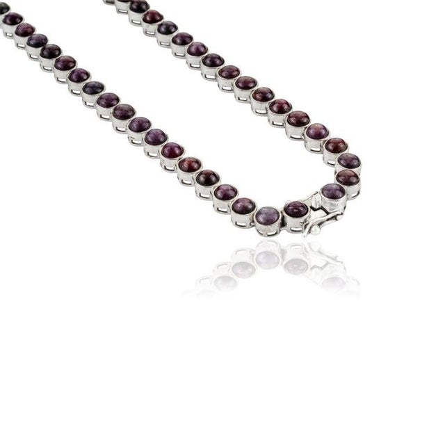 Gemstone 46.62Ct Star Ruby Bezel Set Tennis Necklace in 925 Silver 17 Inches For Sale - Image 7 of 12