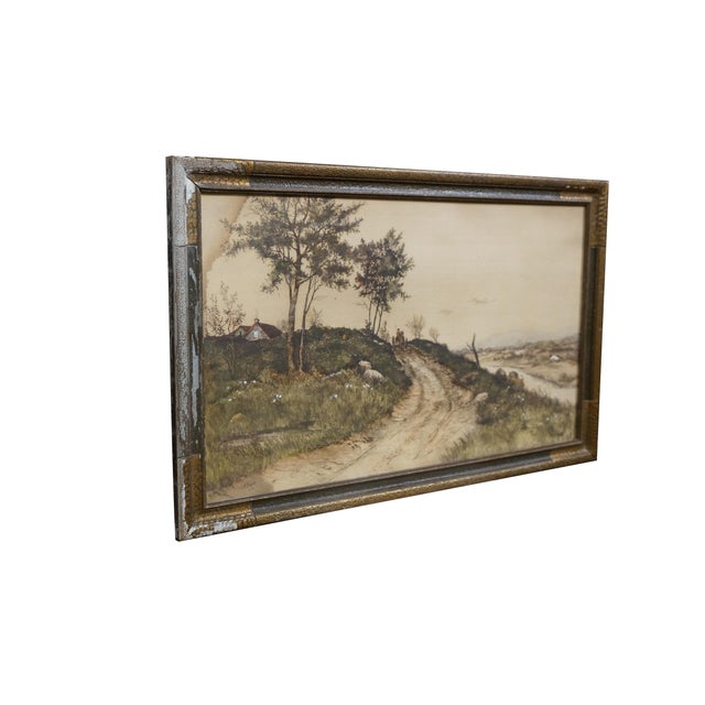Antique 19th century colored etching titled On The Bluff by George William Bohde. It features a winding dirt road with...